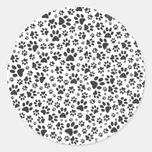 Pegatina Redonda Perro Paws Black and White Polka Dot