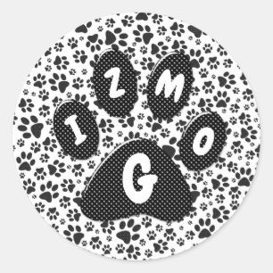 Pegatina Redonda Perro Paws Black and White Polka Dot Classic Round