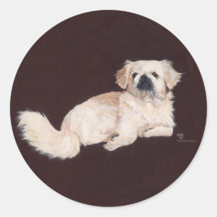 Pegatina Redonda Perro Pekinés Blanco