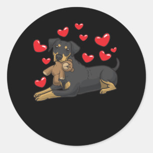 Pegatina Redonda Perro Pinscher alemán con animal relleno