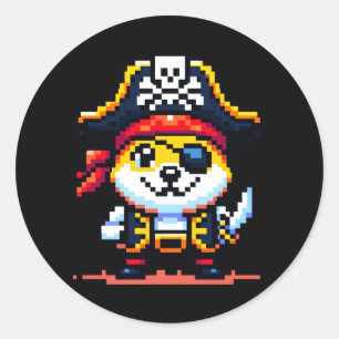 Pegatina Redonda Perro pirata - Gracioso diseño de aventura de arte