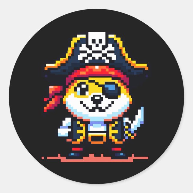 Pegatina Redonda Perro pirata - Gracioso diseño de aventura de arte (Anverso)