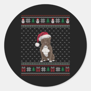 Pegatina Redonda Perro Pitbull Con Amantes De Perro De Santa Hat No