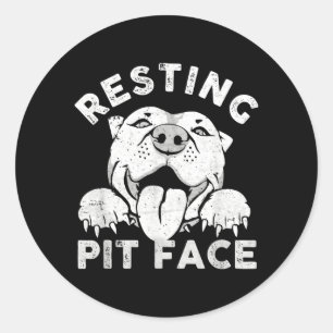 Pegatina Redonda Perro Pitbull Descansando Cara de Pit Humor Sarcás