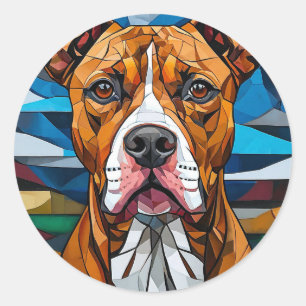 Pegatina Redonda Perro Pitbull fuerte