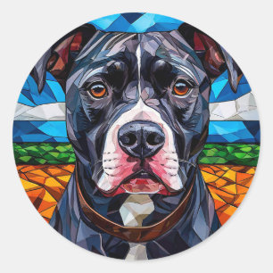 Pegatina Redonda Perro Pitbull fuerte