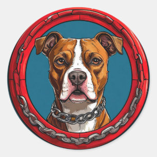 Pegatina Redonda Perro Pitbull fuerte