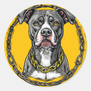 Pegatina Redonda Perro Pitbull fuerte