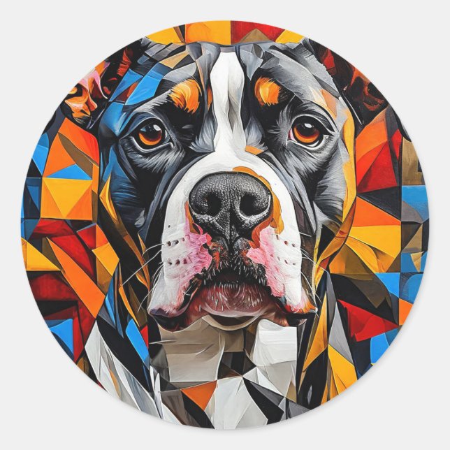 Pegatina Redonda Perro Pitbull fuerte (Anverso)