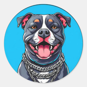 Pegatina Redonda Perro Pitbull Fuerte y Leal Raza Pitbull
