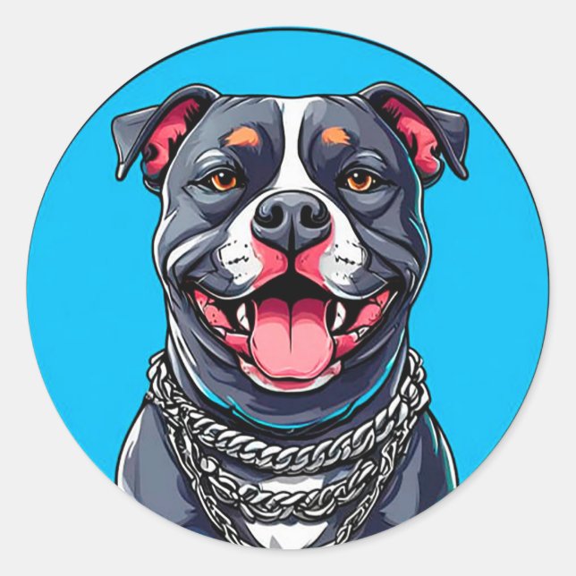 Pegatina Redonda Perro Pitbull Fuerte y Leal Raza Pitbull (Anverso)