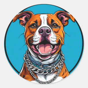 Pegatina Redonda Perro Pitbull lindo