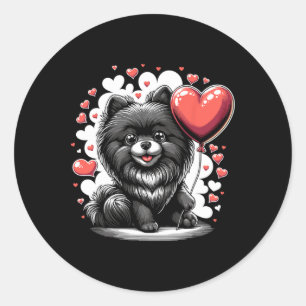 Pegatina Redonda Perro Pomerania Negro Dueño de Perro Día de San Va