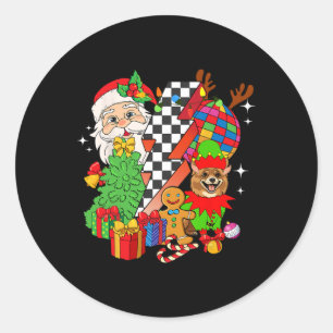 Pegatina Redonda Perro Pomerania Papá Noel Navidad
