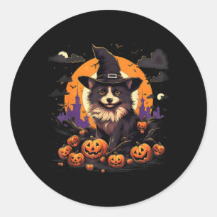 Pegatina Redonda Perro Pomsky Bruja Espeluznante Halloween