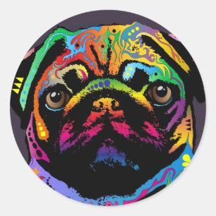 Pegatina Redonda Perro Pug