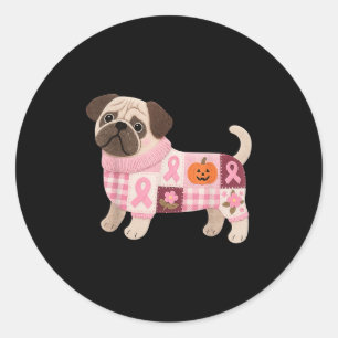 Pegatina Redonda Perro Pug Cinta rosa Cinta de pecho Cúpula Patrón 