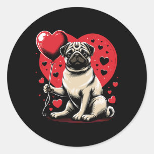 Pegatina Redonda Perro Pug Día de San Valentín Dueño de Perro Pug 