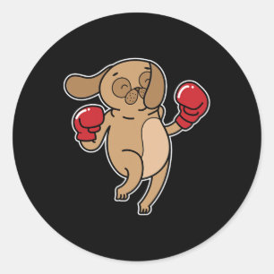 Pegatina Redonda Perro Pug Hace Boxeo
