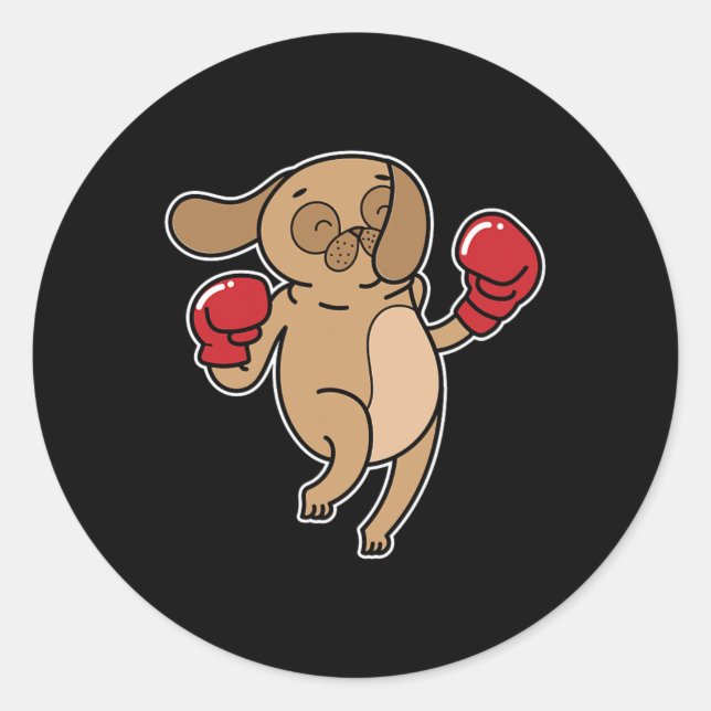 Pegatina Redonda Perro Pug Hace Boxeo (Anverso)