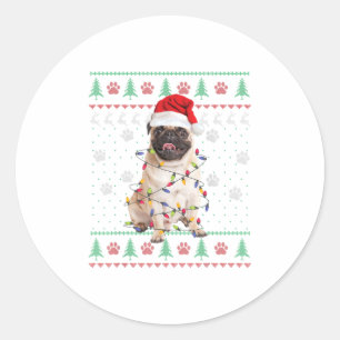 Pegatina Redonda Perro Pug Navidades feos suéter Pajama P