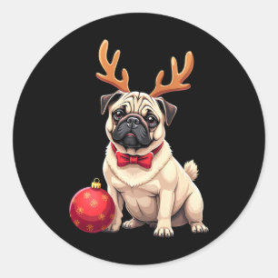 Pegatina Redonda Perro pug reno Navidad Perro amante Familia gracio