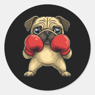 Pegatina Redonda Perro Pug Vestido Como Boxer Gracioso