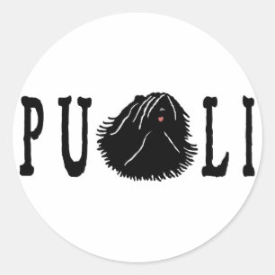 Pegatina Redonda Perro Puli con texto Puli
