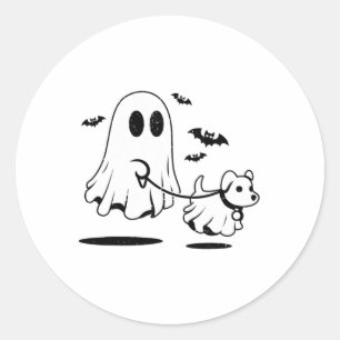 Pegatina Redonda Perro que camina fantasma vestido como Famoso Hall