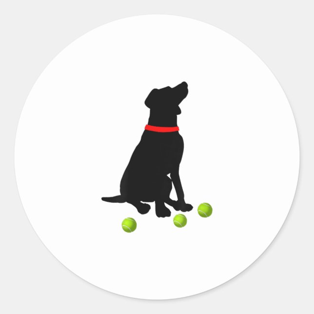 Pegatina Redonda perro recuperador labrador con bola de tenis de la (Anverso)