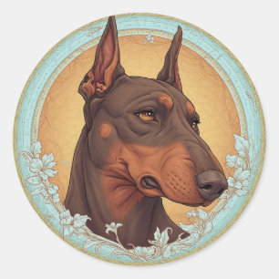 Pegatina Redonda Perro regio en círculo ornamentado artístico