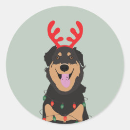 Pegatina Redonda Perro reno feliz pawlidays