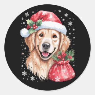 Pegatina Redonda Perro Retriever Dorado Fiesta de Luces de Navidad