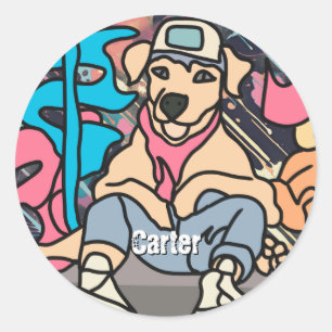 Pegatina Redonda Perro retro callejero relajado Divertido
