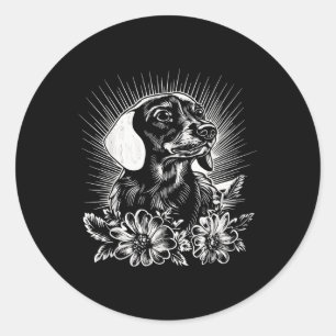 Pegatina Redonda Perro retro de Dachshund estilo tatuaje _1