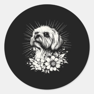 Pegatina Redonda Perro retro maltés estilo Tattoo