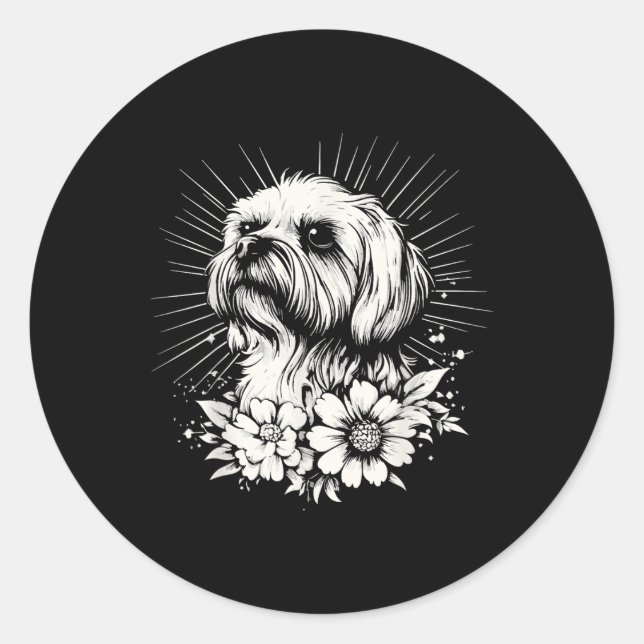 Pegatina Redonda Perro retro maltés estilo Tattoo (Anverso)