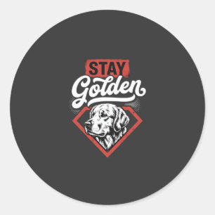 Pegatina Redonda Perro Retro Retriever Dorado Golden Mantente Dorad