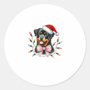 Pegatina Redonda Perro Rottweiler con Navidades Coquette Bow
