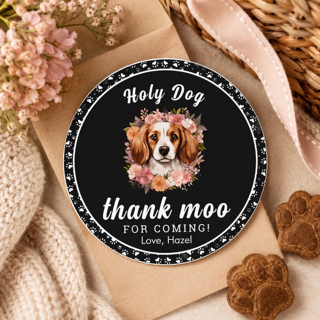 Pegatina Redonda ¡Perro Sagrado, Cumplo Uno! | Cumpleaños Perruna 1 (Holy Dog, I'm One! | Dog Girl 1st Birthday Classic Round Sticker)