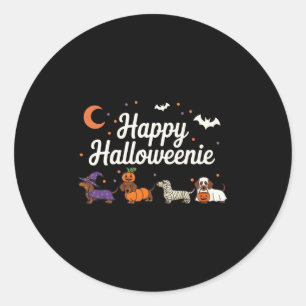 Pegatina Redonda Perro salchicha bruja feliz Halloweenie lindo Hall