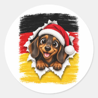 Pegatina Redonda Perro salchicha de Navidad alemán