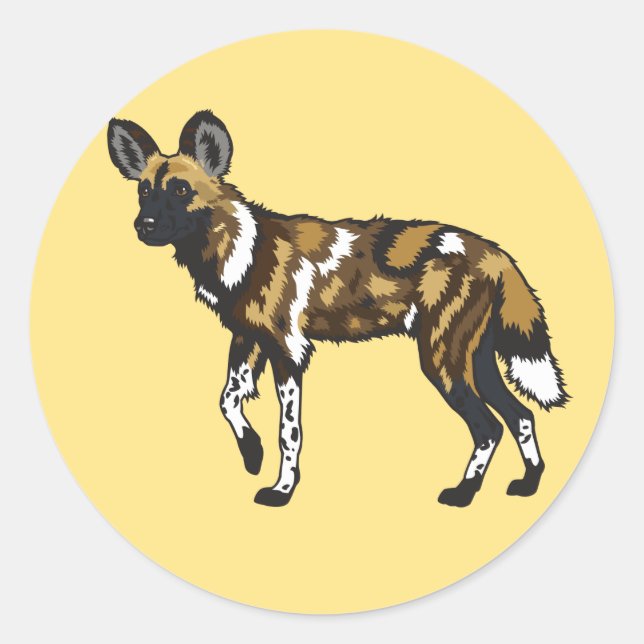 Pegatina Redonda Perro salvaje de África (Anverso)