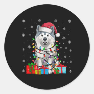 Pegatina Redonda Perro Samoyed Noches feas enciende Perro Sombrero