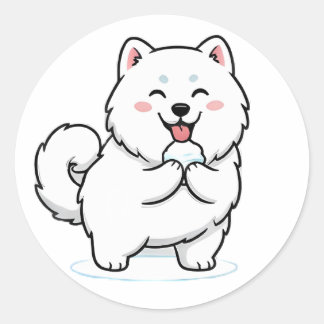 Pegatina Redonda Perro Samoyedo