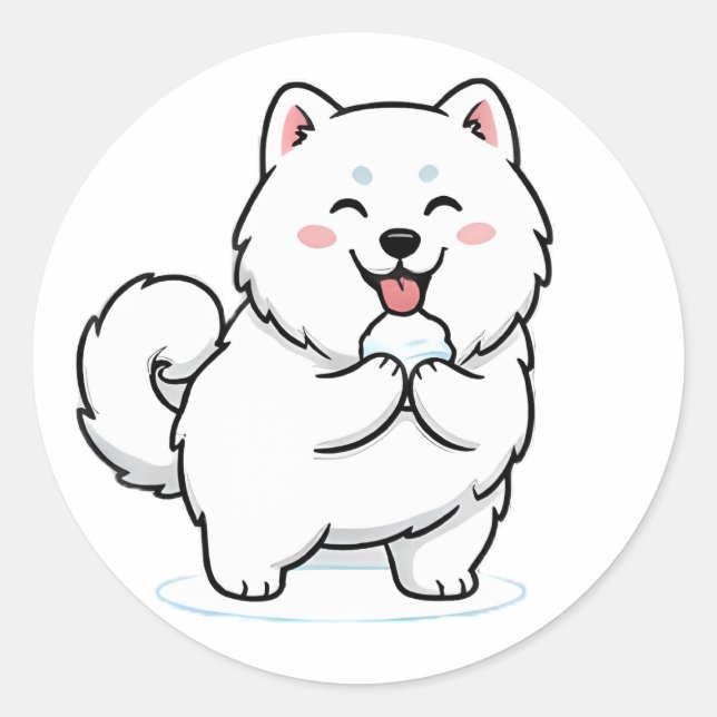 Pegatina Redonda Perro Samoyedo (Anverso)