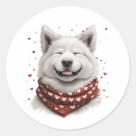 Pegatina Redonda Perro Samoyedo Día de San Valentín