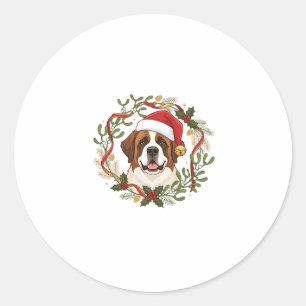 Pegatina Redonda Perro San Bernardo con sombrero de Santa Navidad C