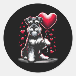 Pegatina Redonda Perro Schnauzer Día de San Valentín Dueño de Perro