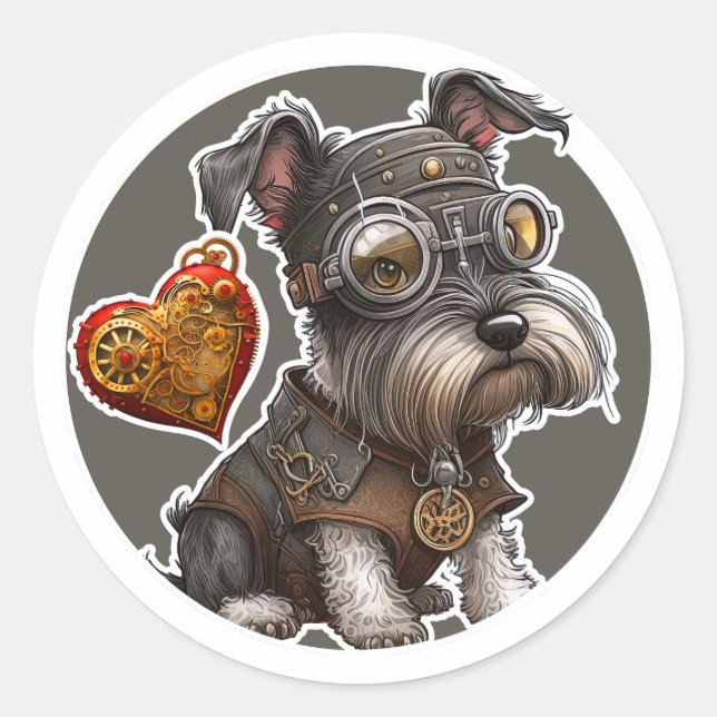 Pegatina Redonda Perro Schnauzer en miniatura (Anverso)